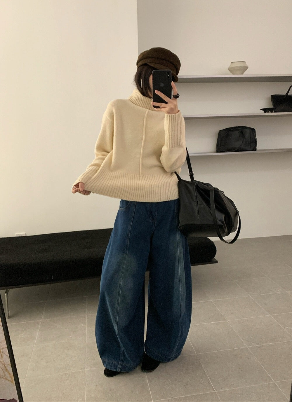 // 設計感中線直坑織紋高領NT