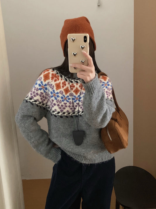 // 配色超美的復古圖案毛衣