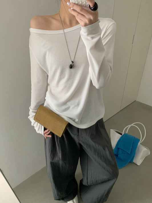 // 17%羊毛天絲鈕扣肩TEE