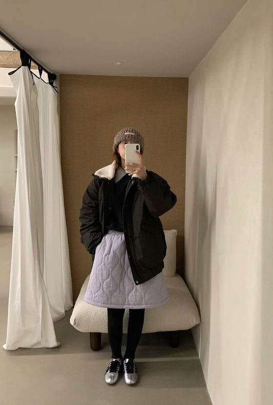 // 大熱菱格夾棉A字短裙