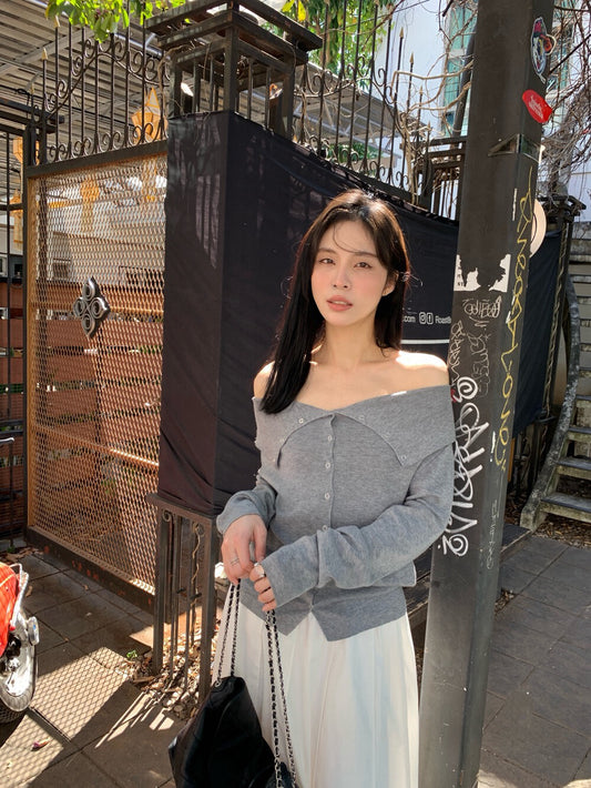 🗝️ 小性感顯瘦排扣大翻領針織上衣
