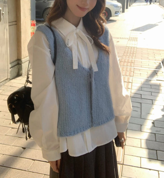 // 馬卡龍色色V領針織背心