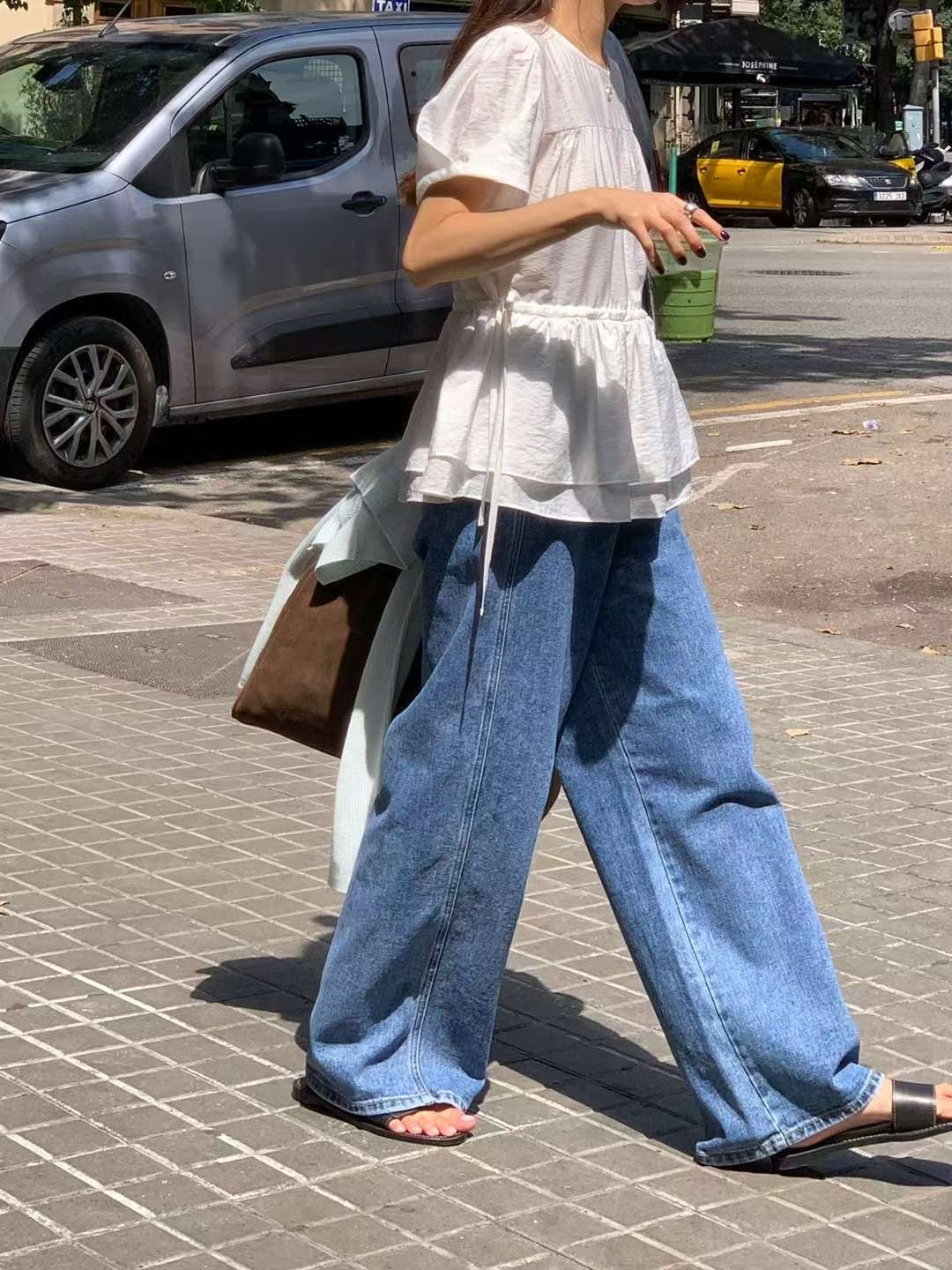 // 微光感雙層腳束繩腰BL