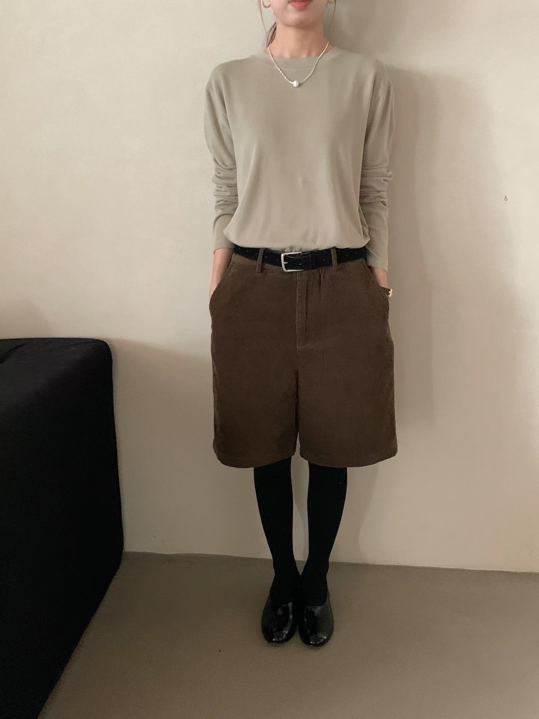 // 必包的高級感磨毛親膚長袖打底TEE