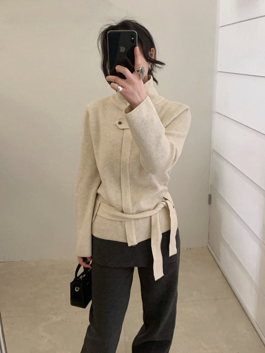 // 立領綁腰帶針織CD