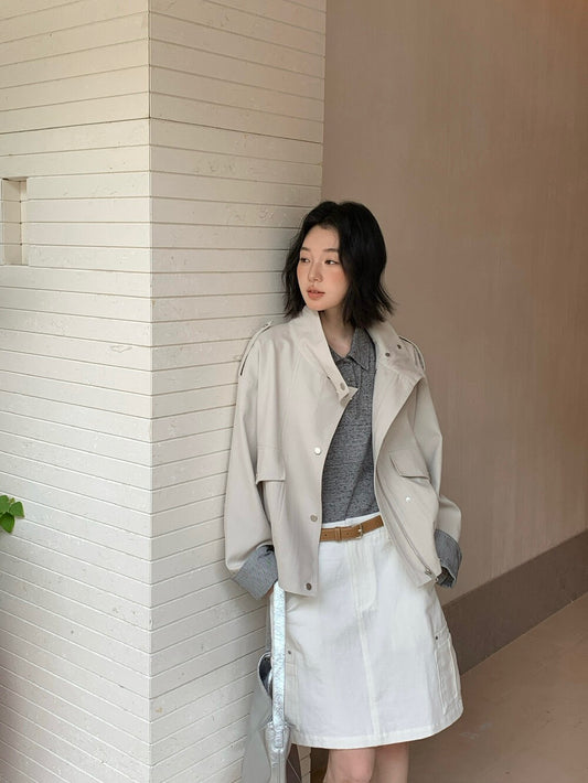 🪽 lyocell棉立領拼間反袖工裝外套