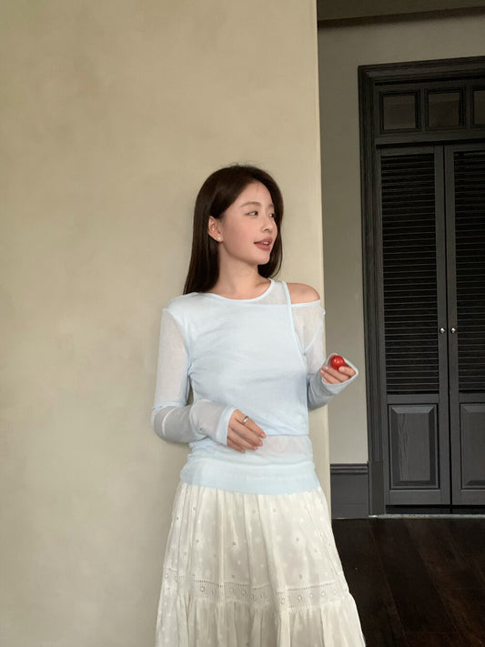 // 親膚lyocell假兩件綁結TEE