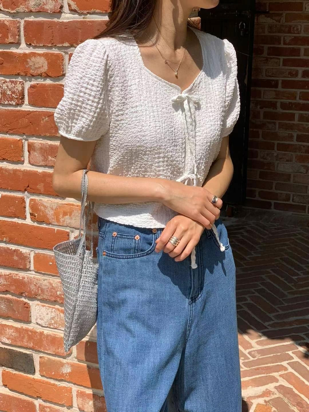 // 免燙肌理感綁帶短款BL