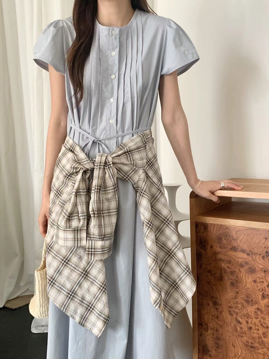 (現貨) // 小廓型袖子壓褶連腰繩恤衫款OPS