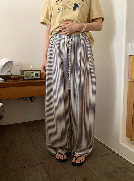 // 慵懶感棉麻直間休閒褲