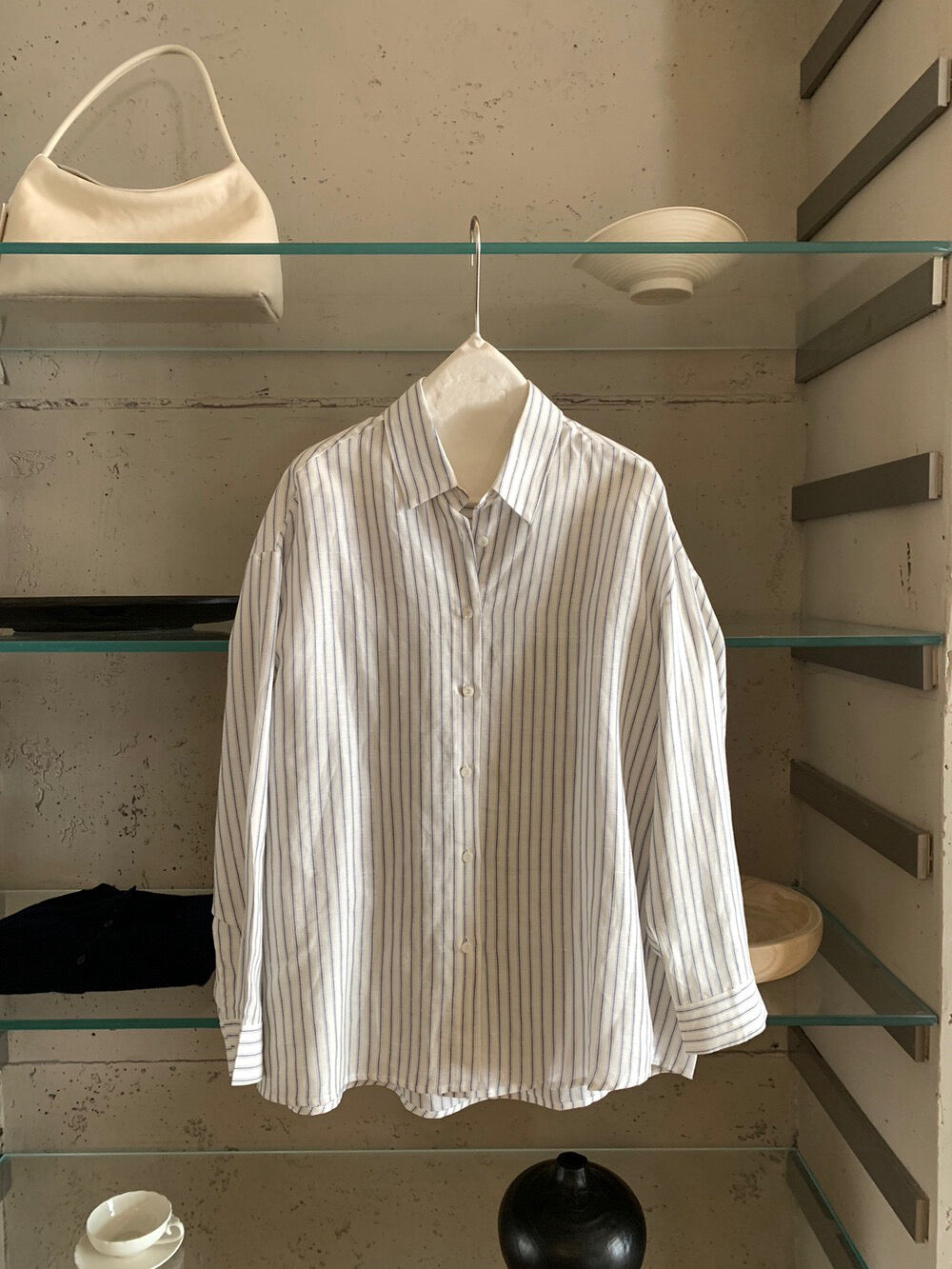 // 高質100%麻質間條恤衫