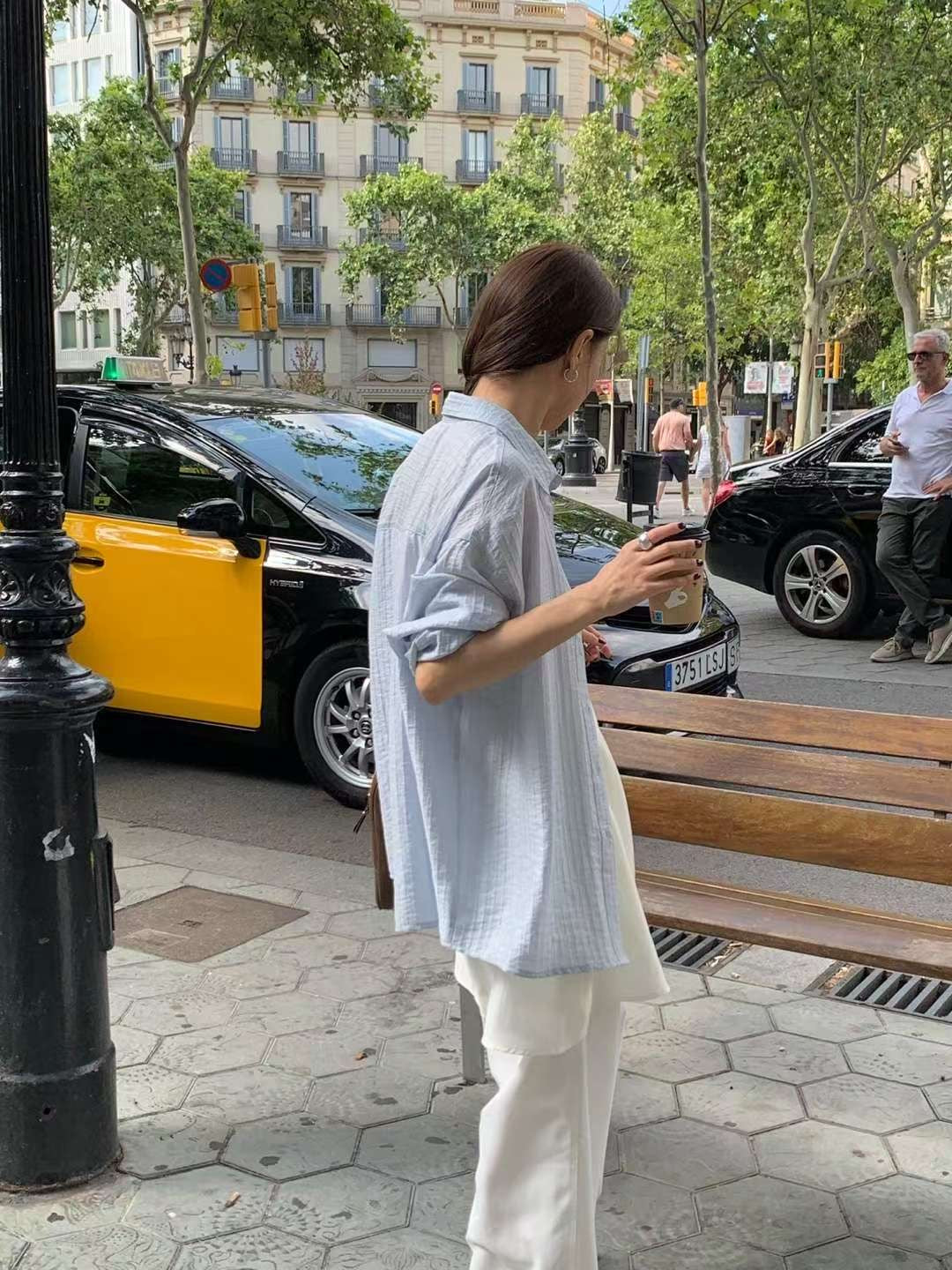 // 微光澤感立體直紋口袋SH