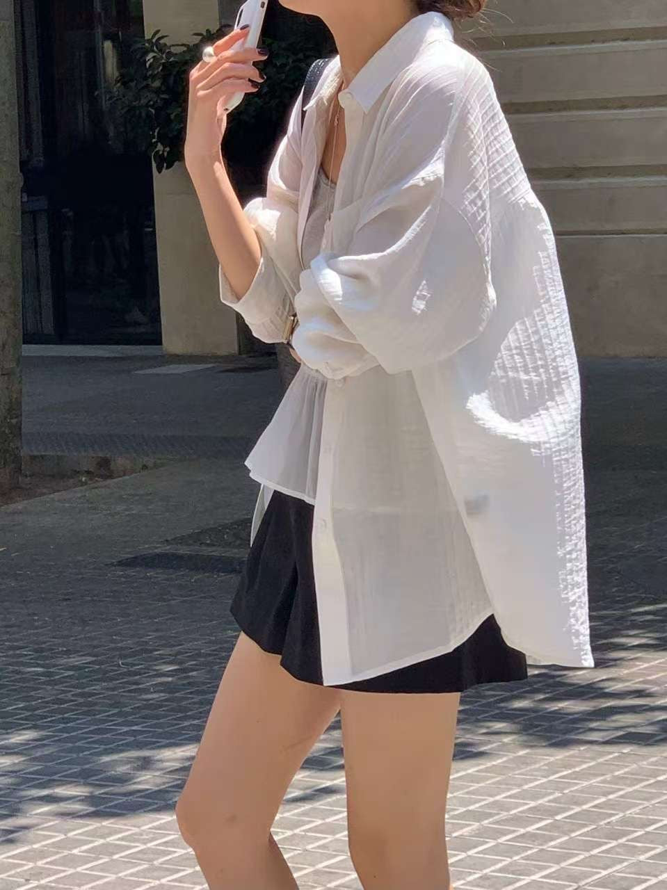 // 微光澤感立體直紋口袋SH
