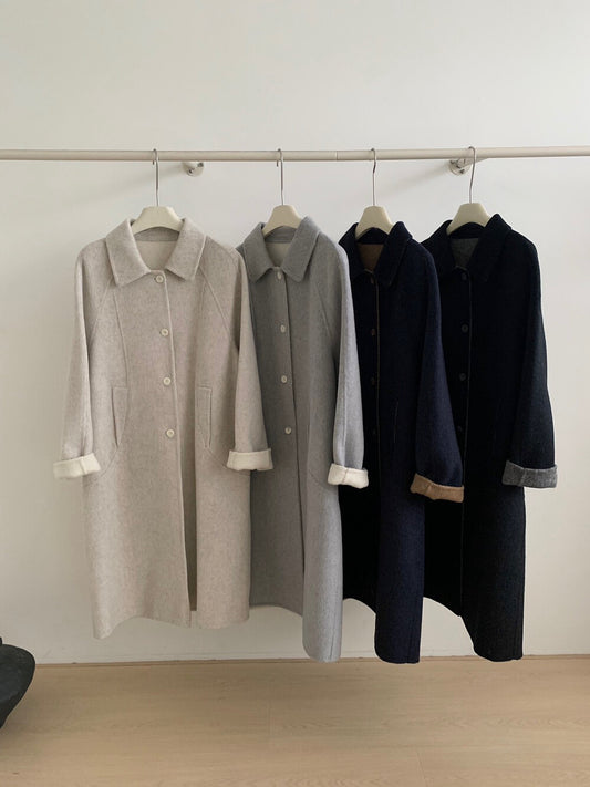 // 極簡高級感翻領100%wool雙面手工羊毛外套