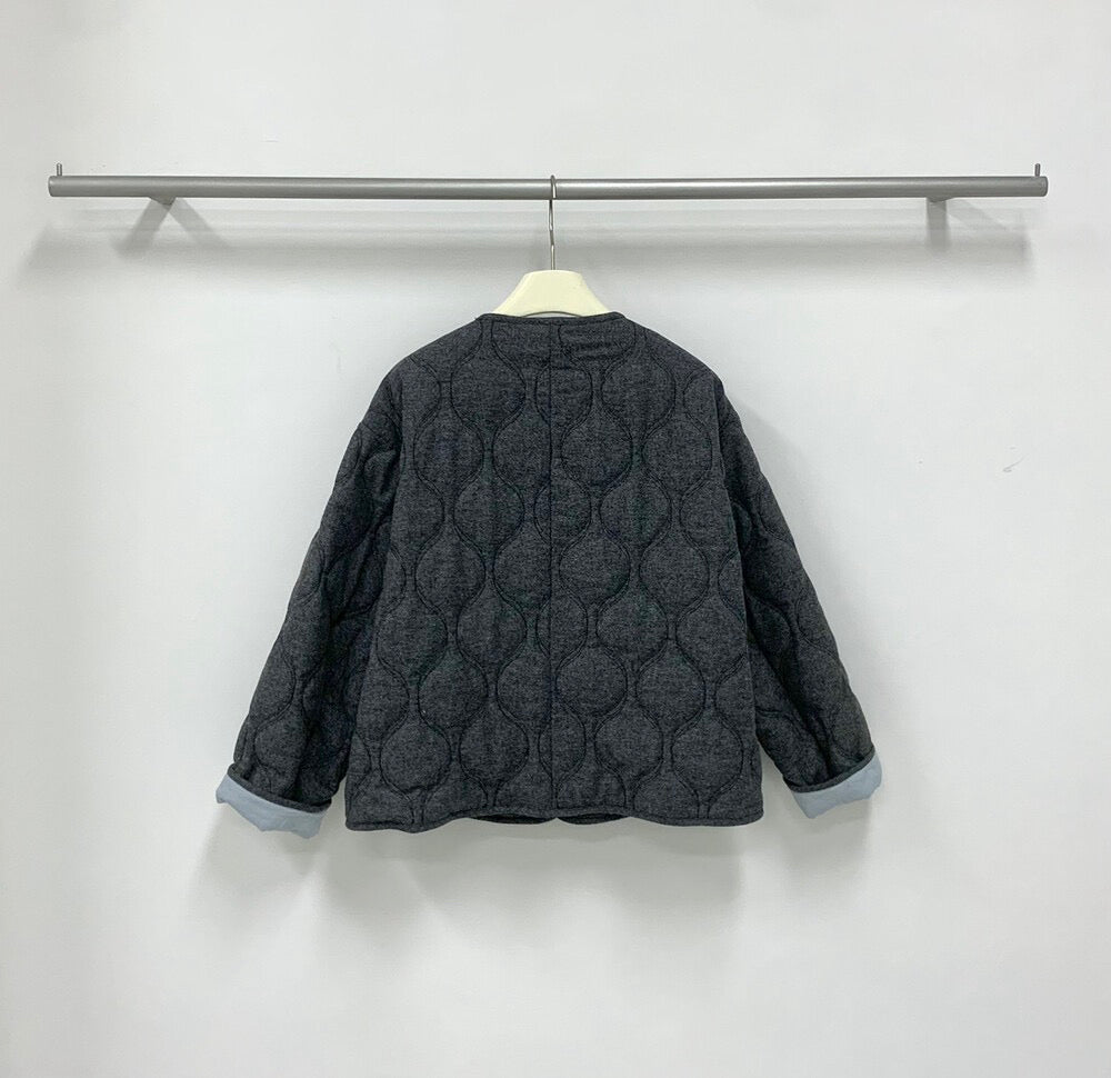 // 30%羊毛袖口拼接燈芯絨菱格夾棉外套