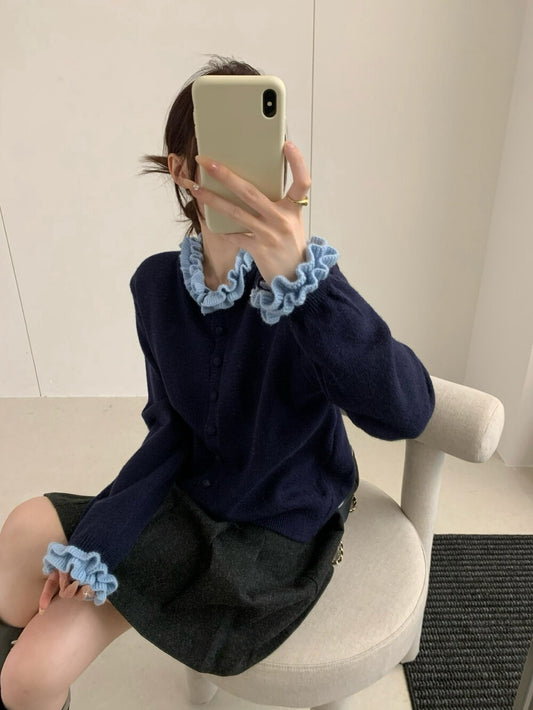 // 超美撞色花邊領+袖口CD