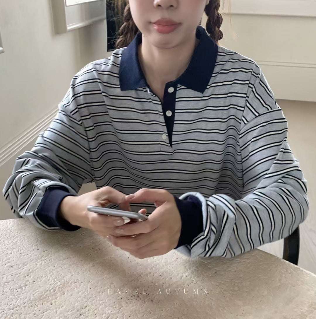// 隨性慵懶撞色間polo上衣