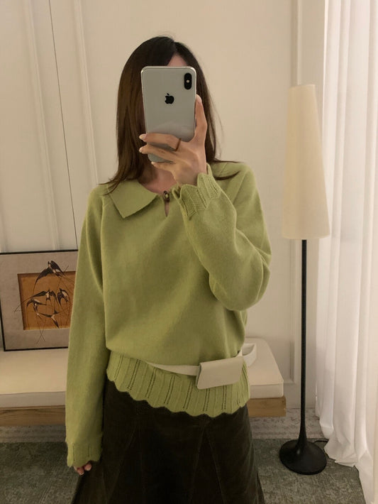 // 30%wool+30%raccoon鈎針衣擺一粒鈕翻領NT