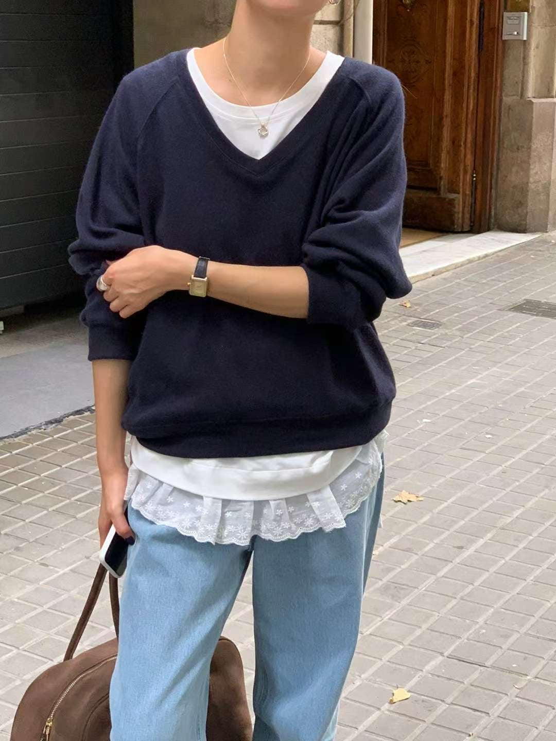// 疊穿必入側抽繩拼接lace腳TEE