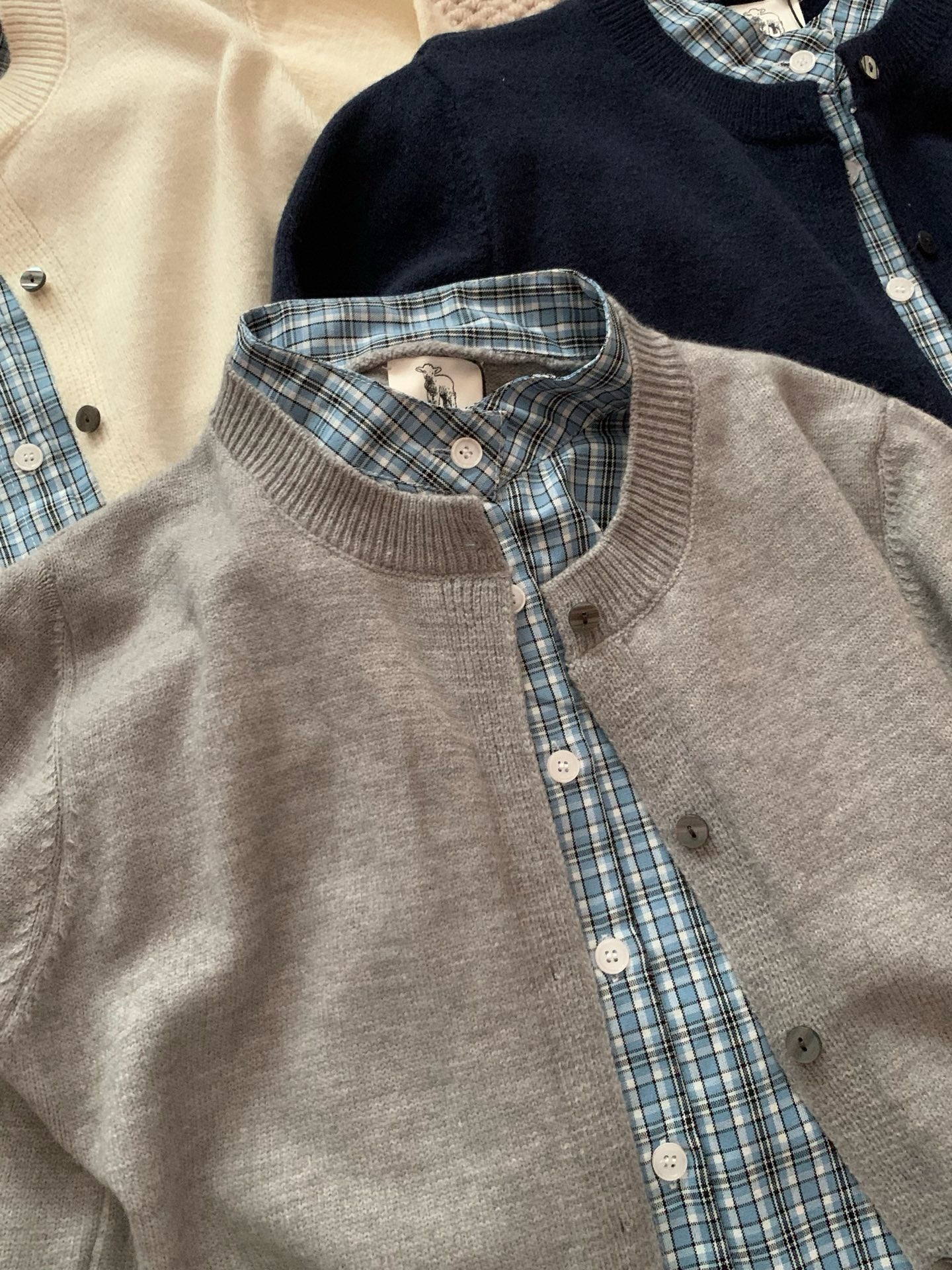 // 大熱拼接格紋恤衫假兩件上衣