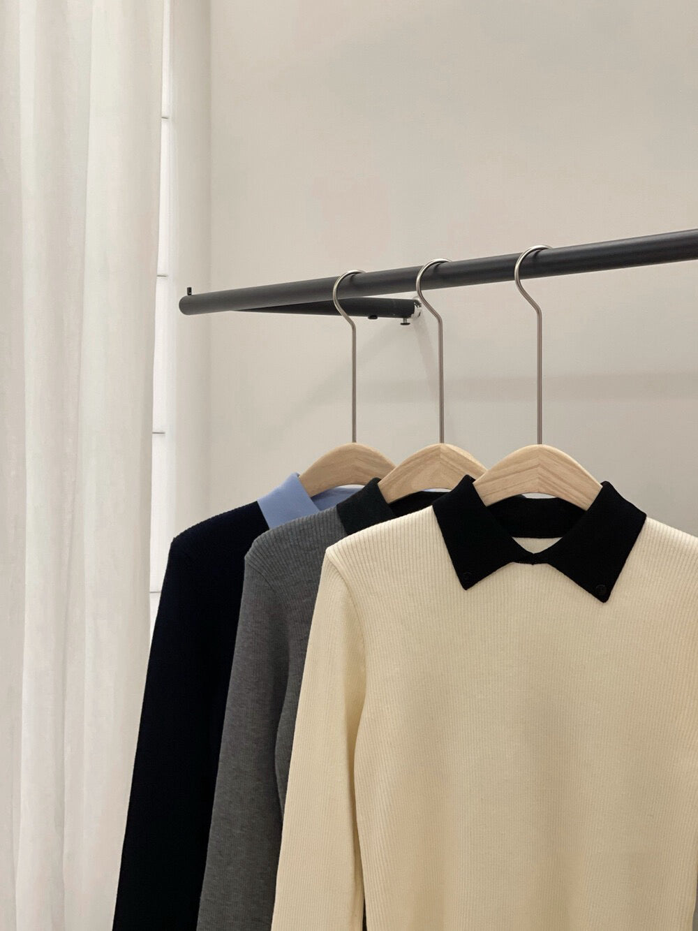 // 6%wool撞色翻領+反袖針織NT