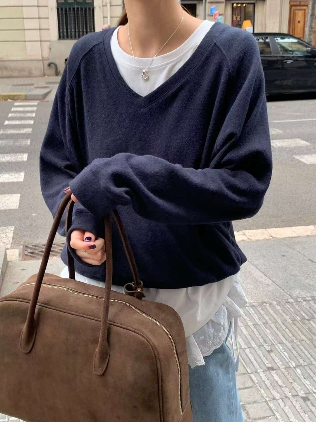 // 肩連袖落肩V領衛衣
