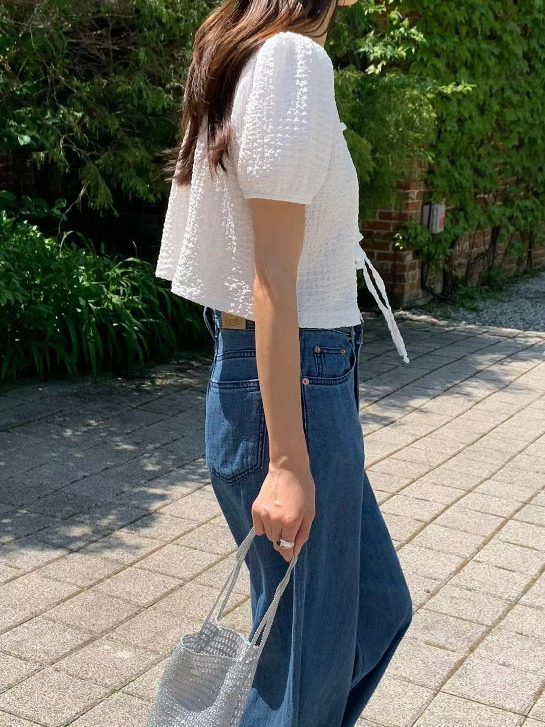 // 免燙肌理感綁帶短款BL