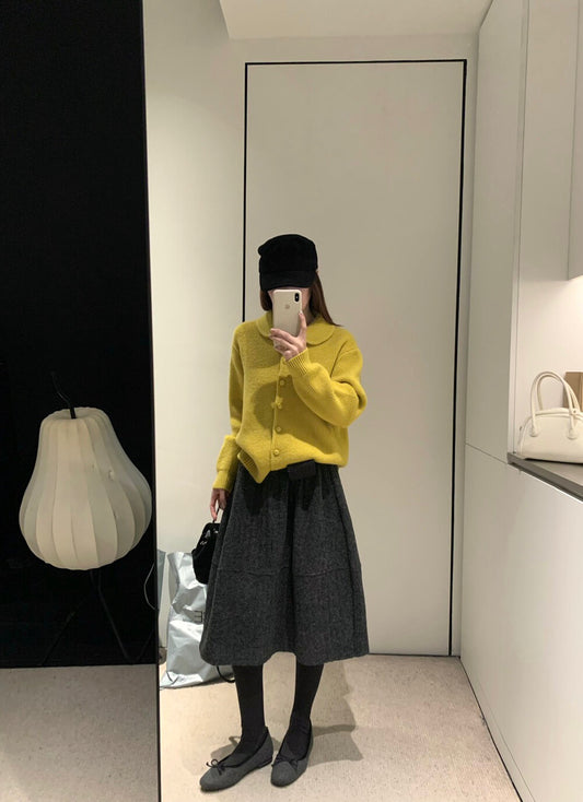 // 極遮肉暗竪紋五分毛呢裙