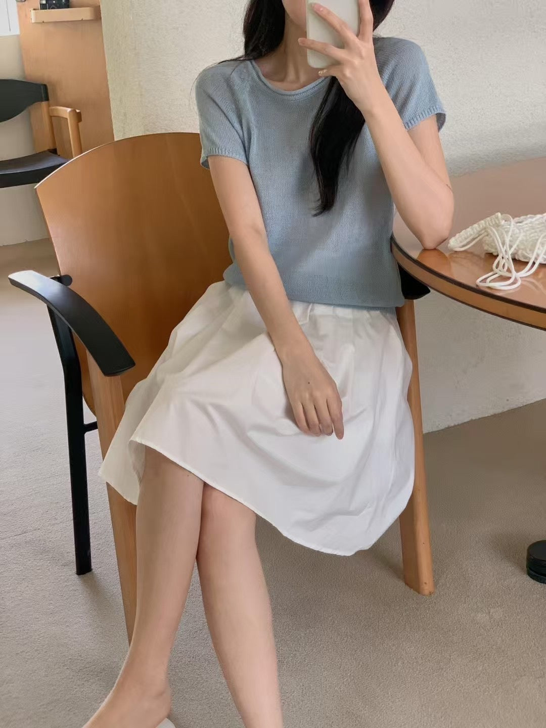 // 卷邊領口插肩短袖NT