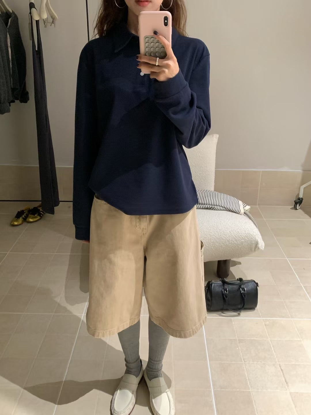 // waffle格紋翻領polo上衣