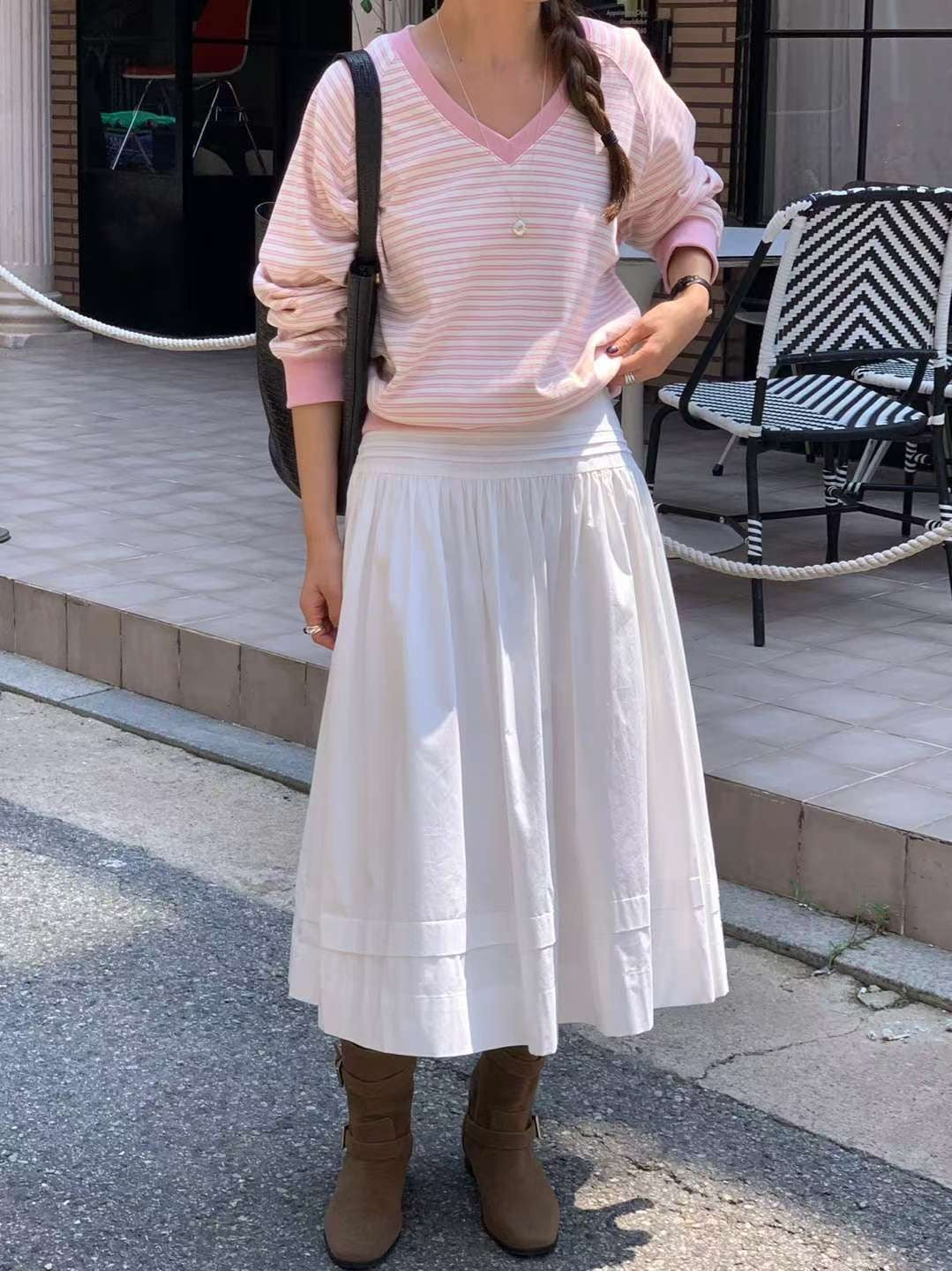 // 重工壓褶腰位傘裙