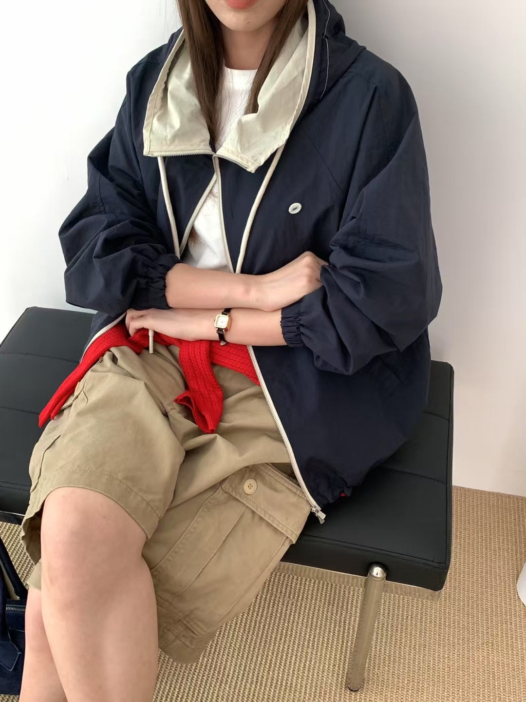 // 拼色連帽運動風外套