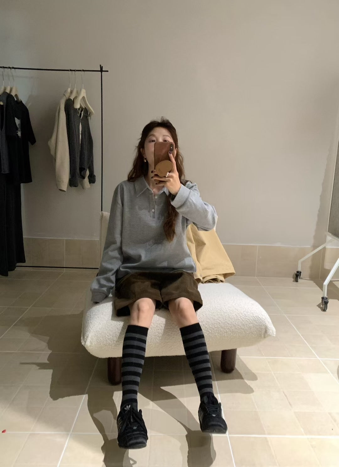 // waffle格紋翻領polo上衣