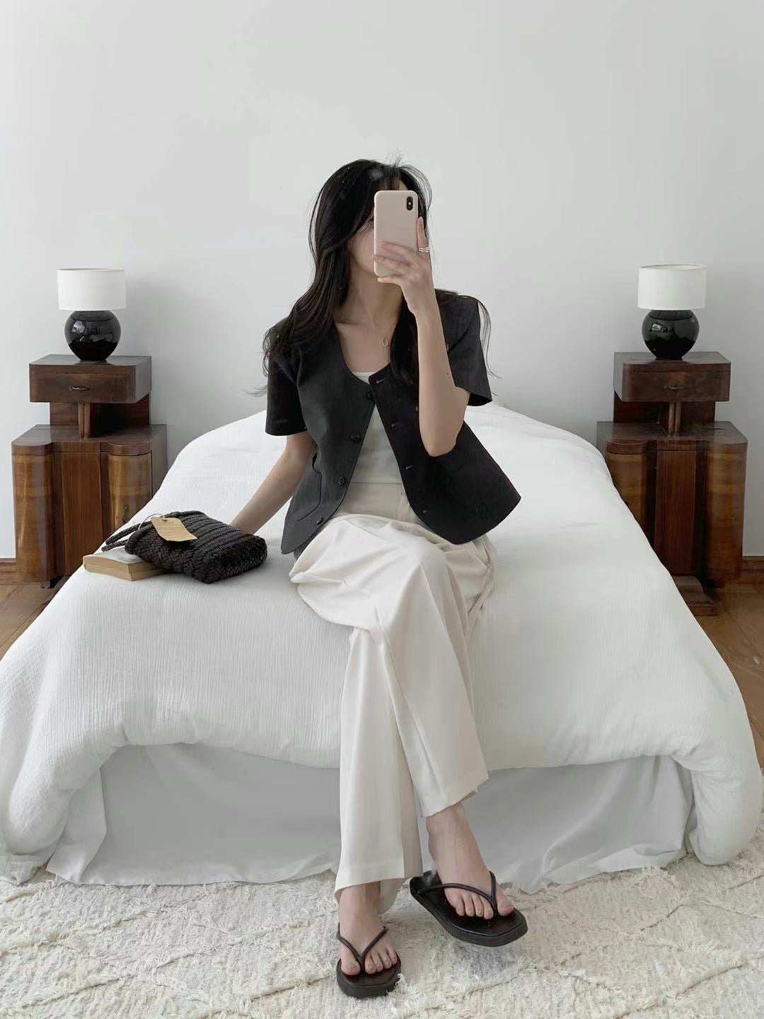 // linen100%簡約口袋外套