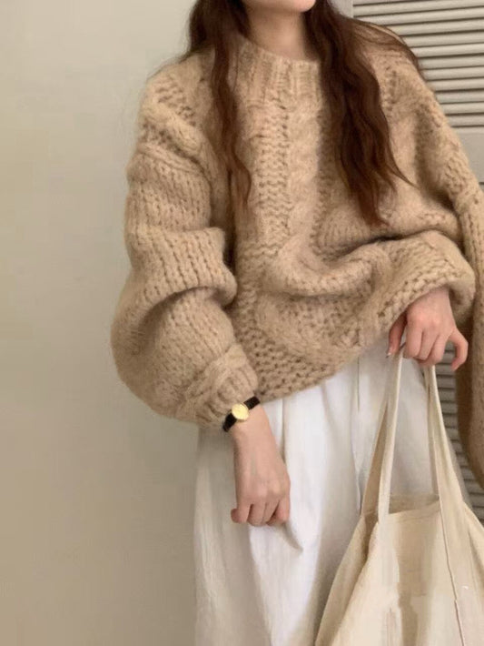 // 20%wool粗棒針麻花慵懶毛衣