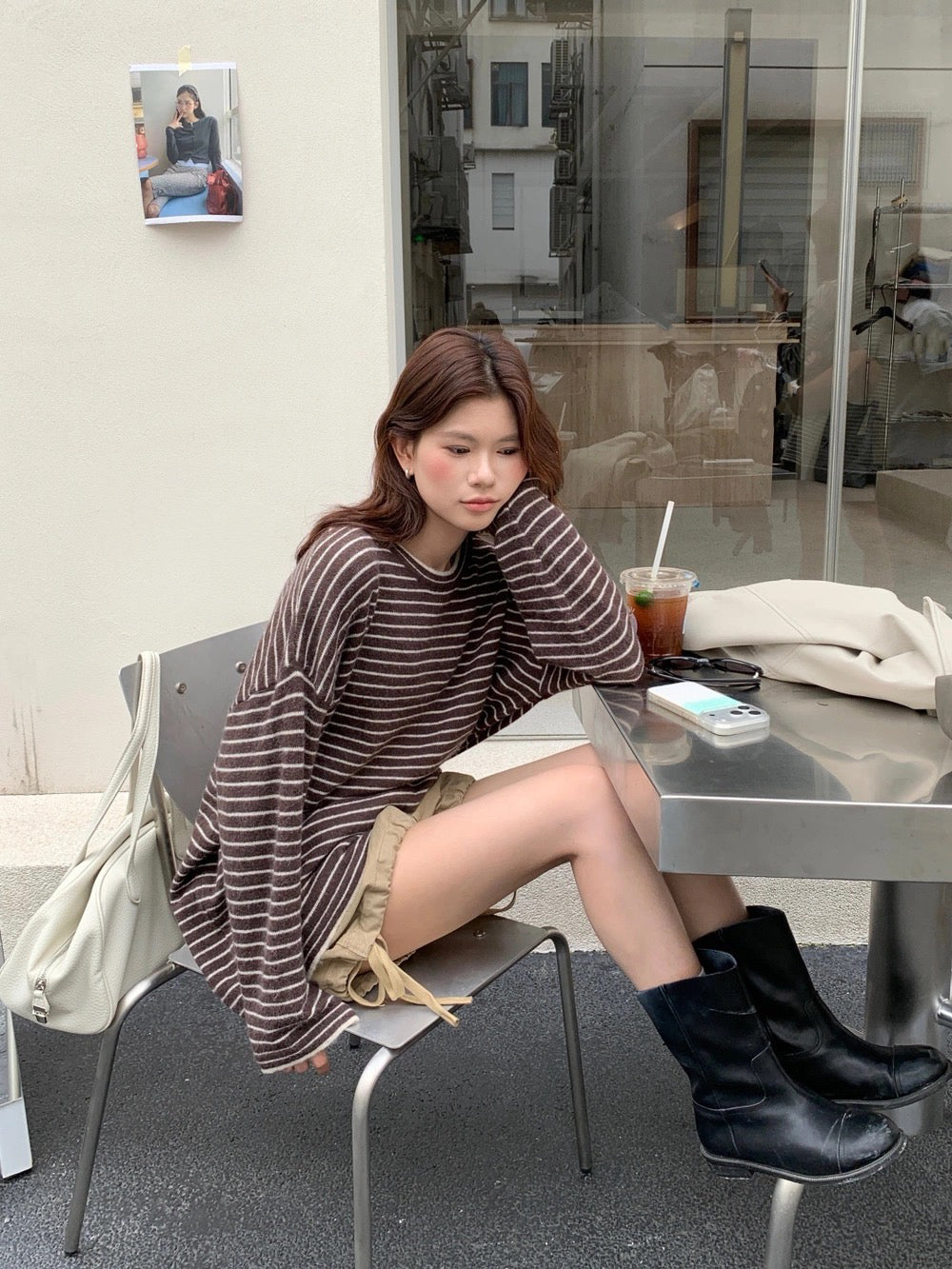 B218 / 寬鬆休閒look間條長款上衣