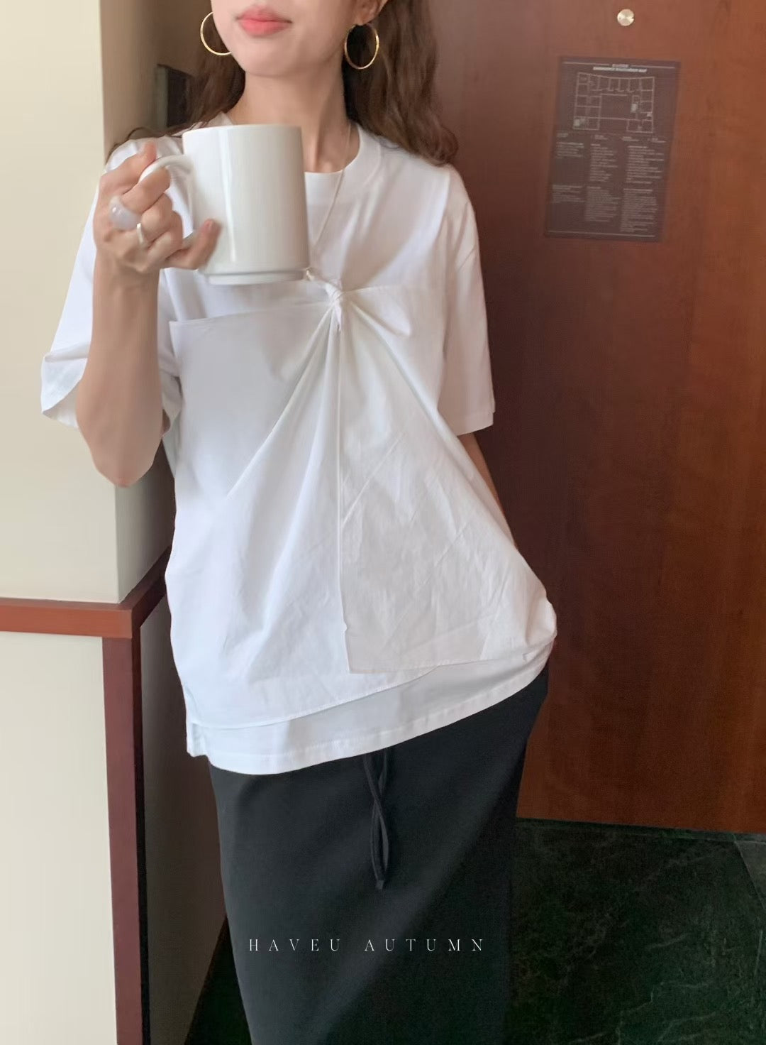 // 設計感純棉+恤衫棉綁結TEE