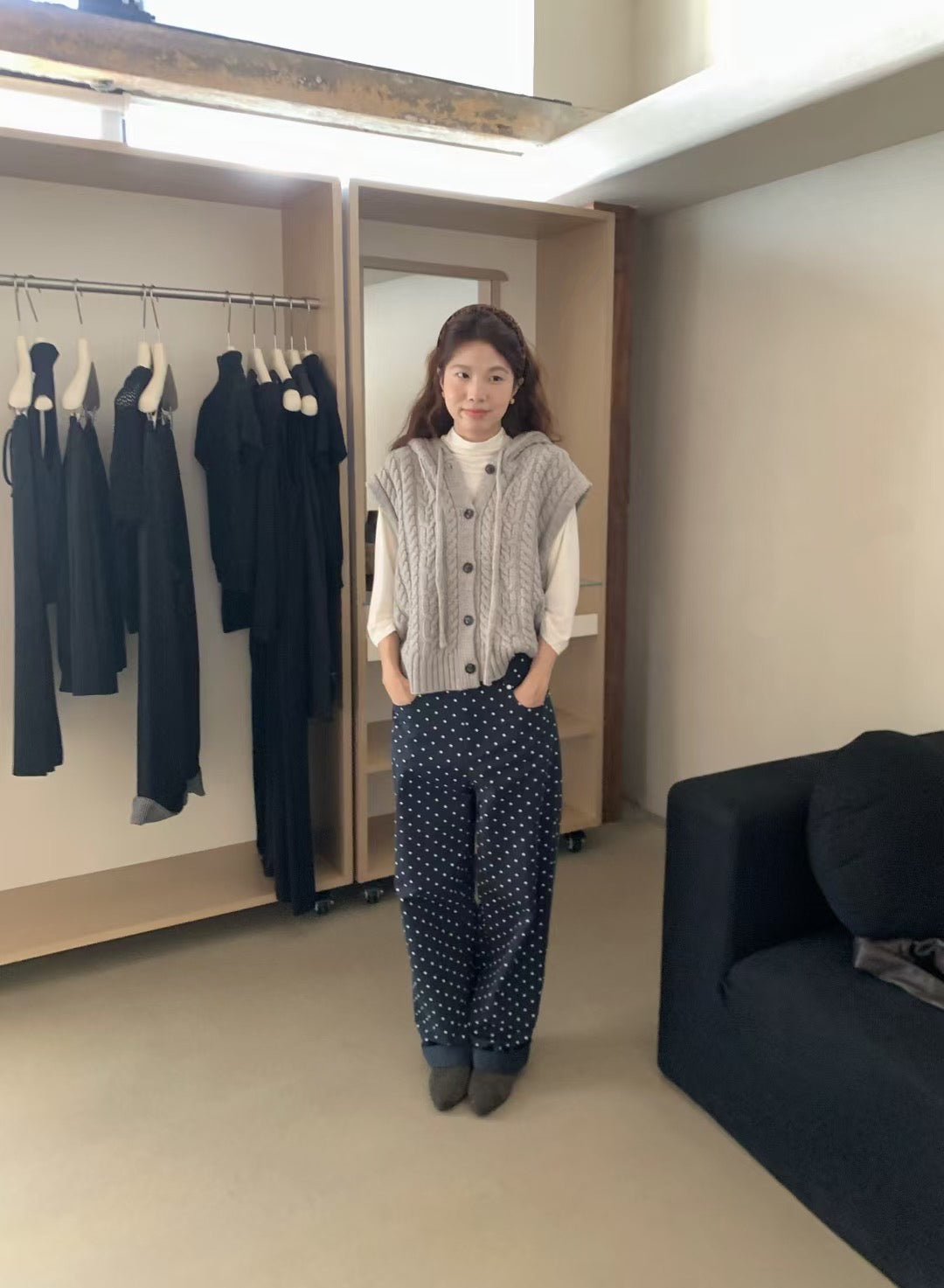 // 粗針質感連帽開胸背心