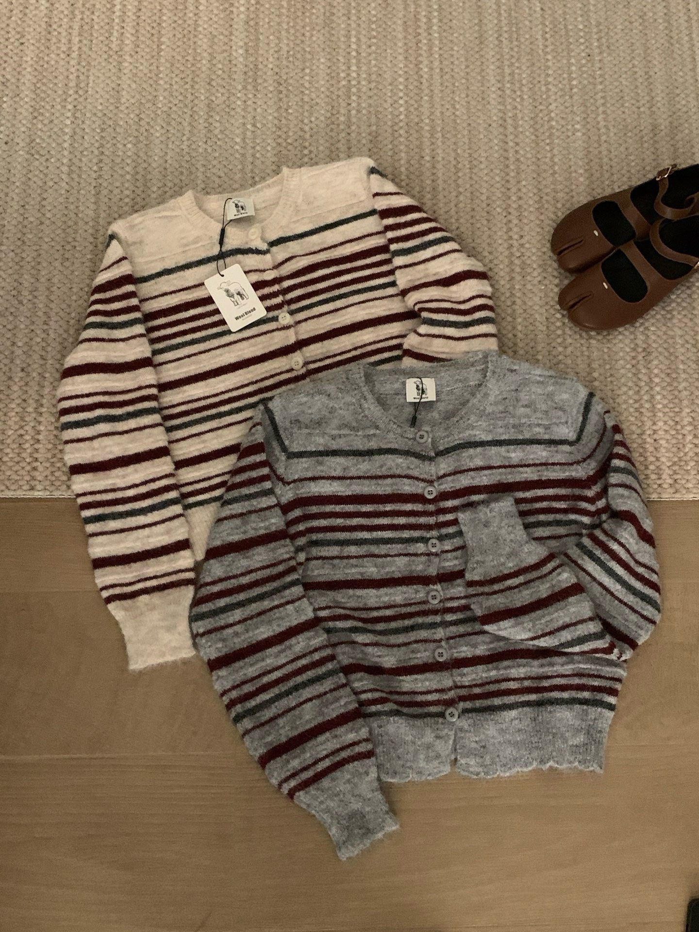 // 復古配色8%wool間條CD