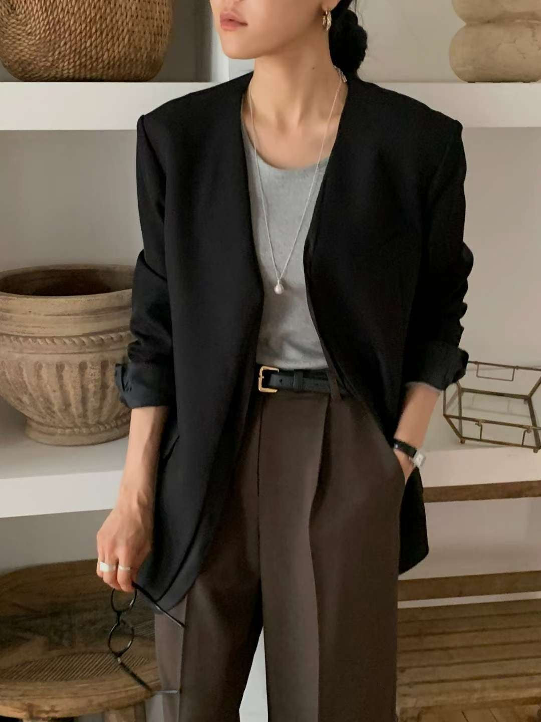 // 高質雙層設計V領西裝外套