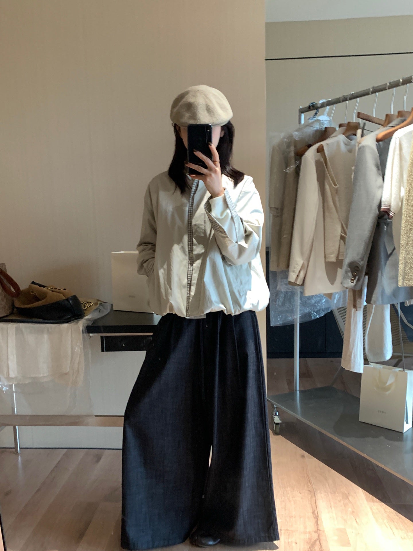// 超軟橡筋腰綁帶闊腳牛仔褲