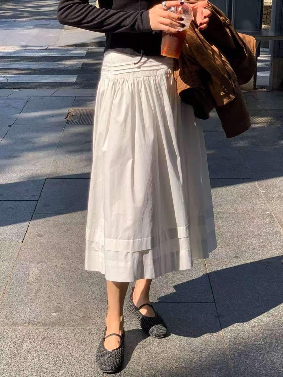// 重工壓褶腰位傘裙