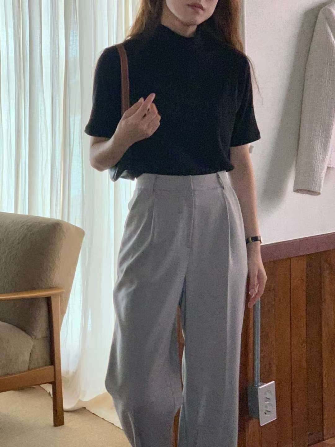 // 超舒服angora wool小半領短袖TEE