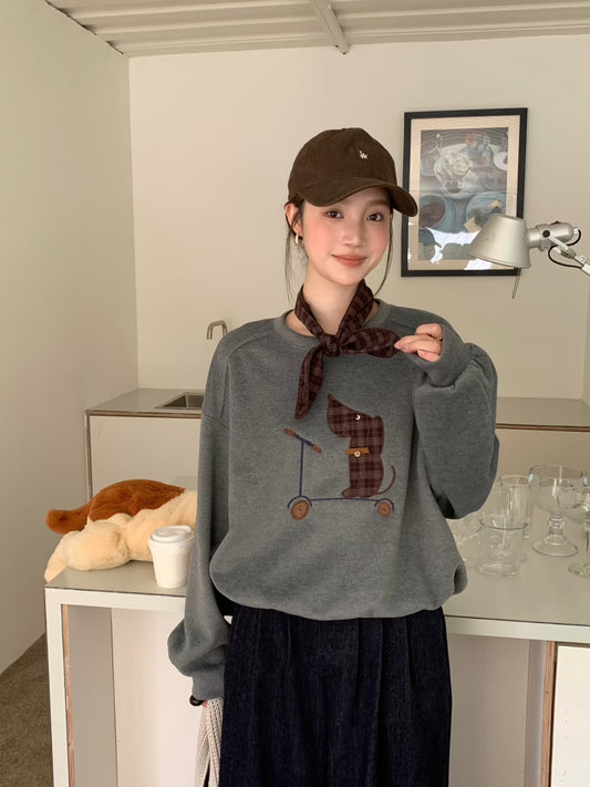 // 滑板小狗連絲巾衛衣