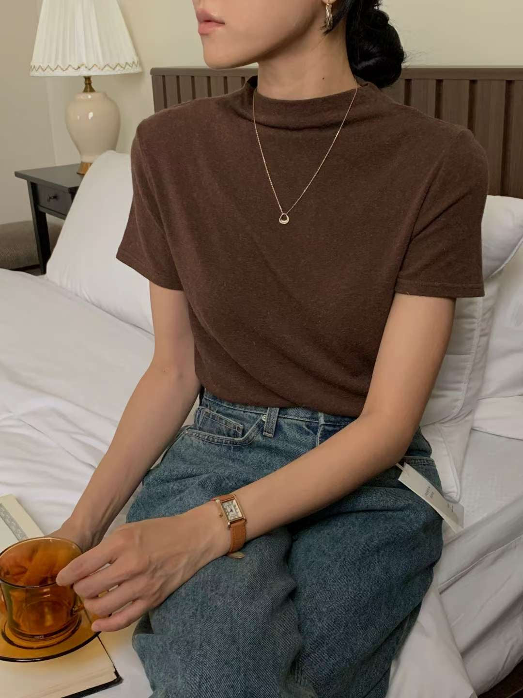 // 超舒服angora wool小半領短袖TEE