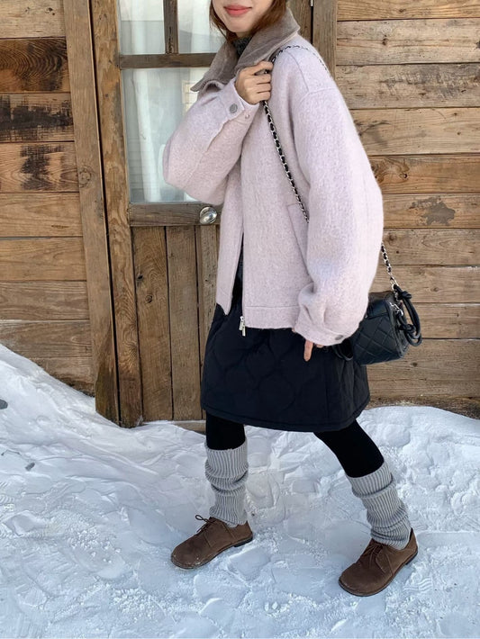 // 不是一般羊毛~超高質蘇利羊毛拼燈芯絨領外套