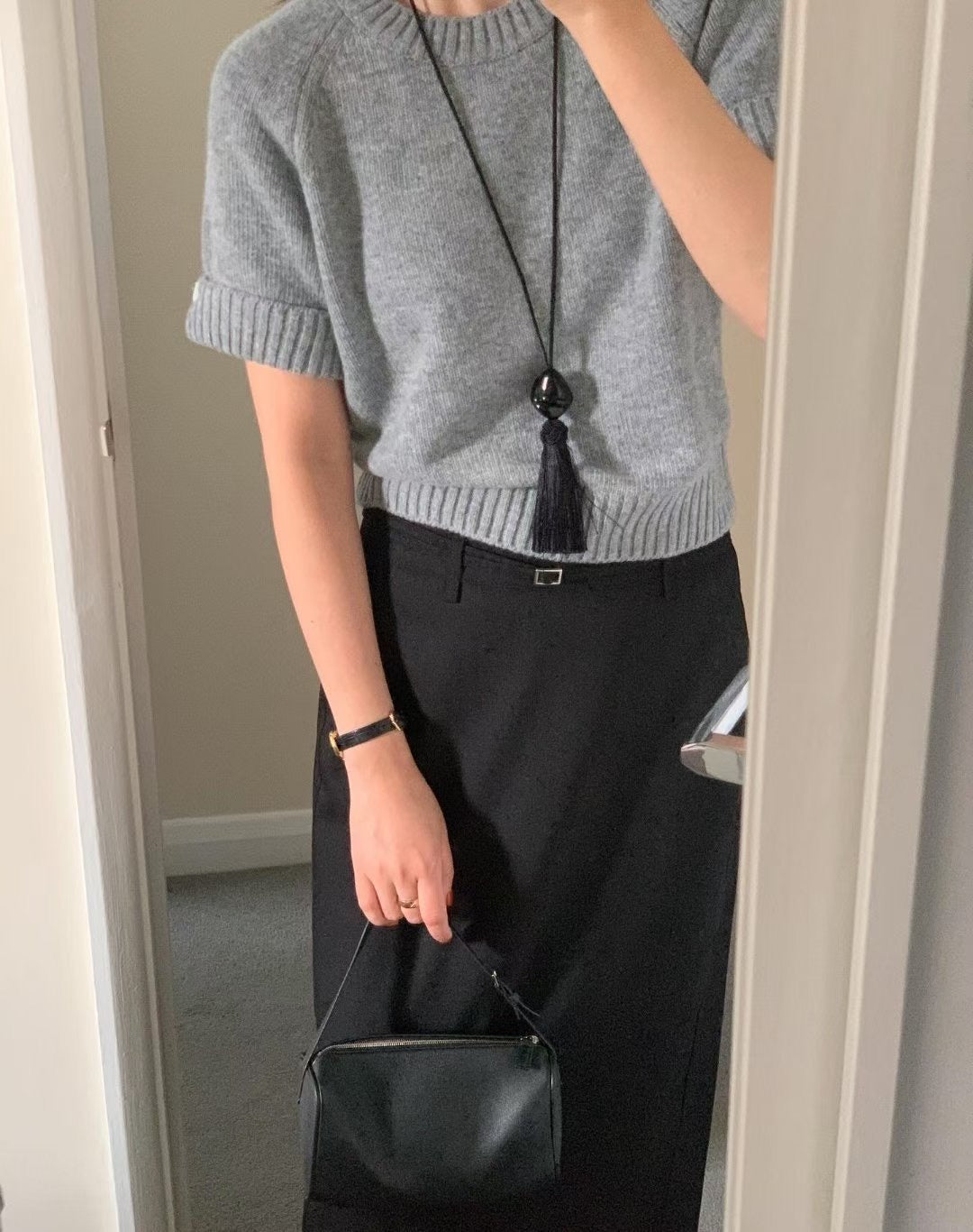 // cashmere+fine wool反袖鈕扣袖短袖NT