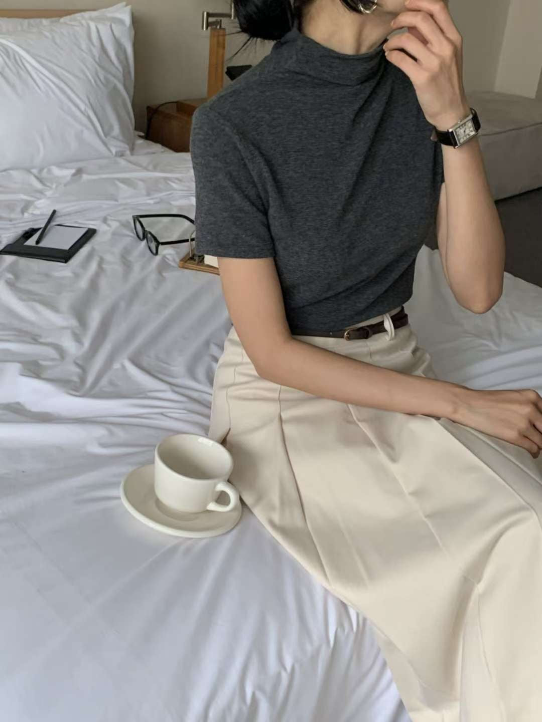 // 超舒服angora wool小半領短袖TEE