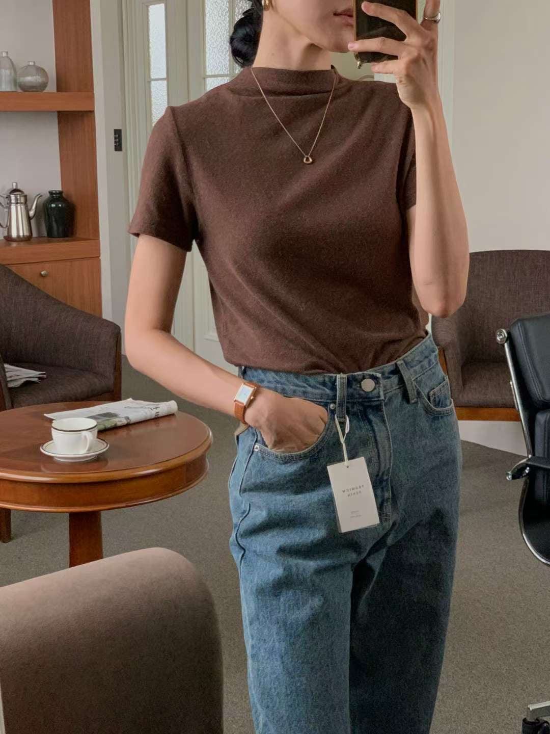 // 超舒服angora wool小半領短袖TEE