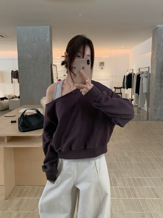 // 休閒感斜肩衛衣+背心兩件套